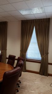 Pinch pleated draperies in The National Iron and Steel Museum board room
