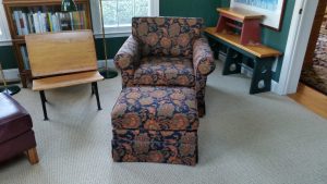 Reupholstered chair & ottoman: Glenmoore, PA